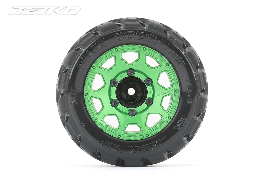 Jetko 2.8&amp;quot; King Cobra ST Medium Soft Tyres on Metal Green Claw Rims - Glued Wheels 2Pcs image 2