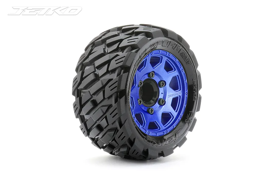 Jetko 2.8&amp;quot; Rockform ST Medium Soft Tyres on Metal Blue Claw Rims - Glued Wheels 2Pcs image 77815