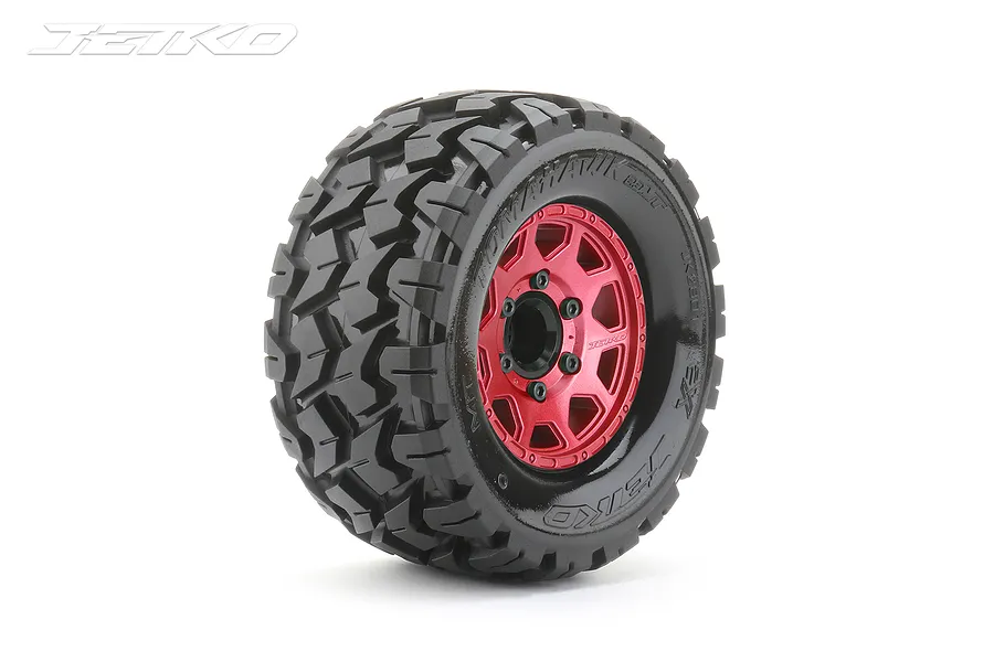 Jetko 2.8&amp;quot; Tomahawk MT Medium Soft Tyres on Metal Red Claw Rims - Glued Wheels 2Pcs image 77848