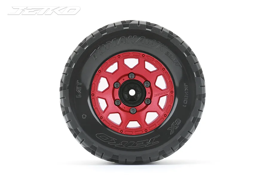 Jetko 2.8&amp;quot; Tomahawk MT Medium Soft Tyres on Metal Red Claw Rims - Glued Wheels 2Pcs image 77849
