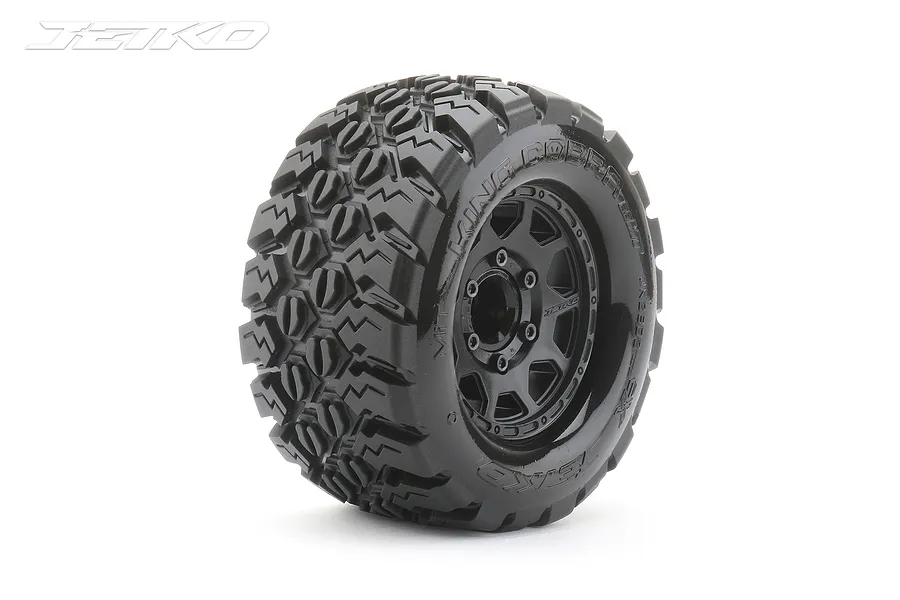 A single Jetko 2.8 inch King Cobra MT monster truck tyre mounted on a black Claw rim, shown against a white background.