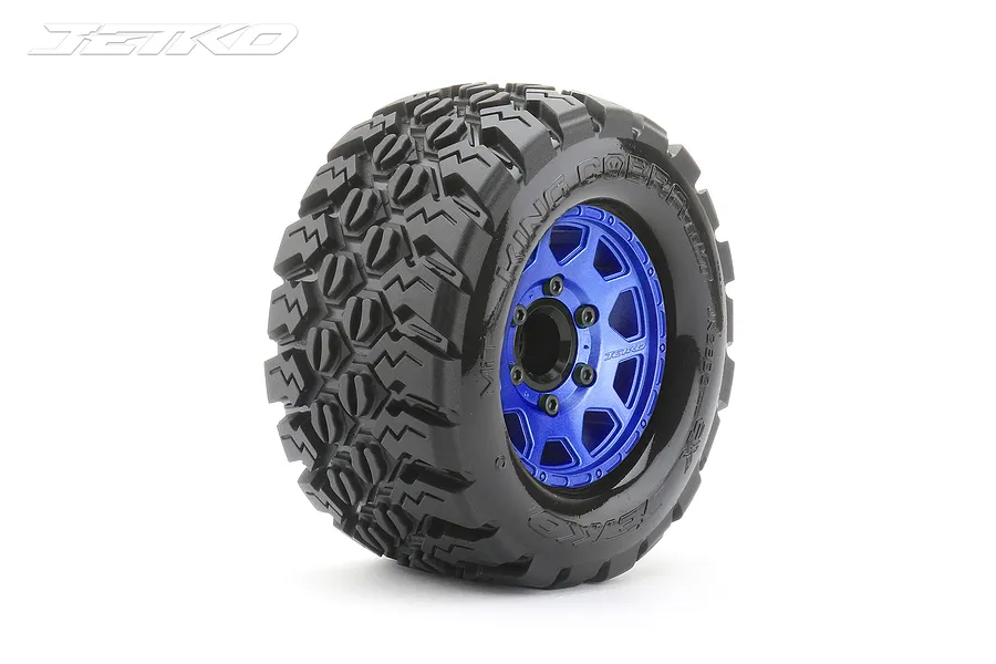 Jetko 2.8&amp;quot; King Cobra MT Medium Soft Tyres on Metal Blue Claw Rims - Glued Wheels 2Pcs image 77873
