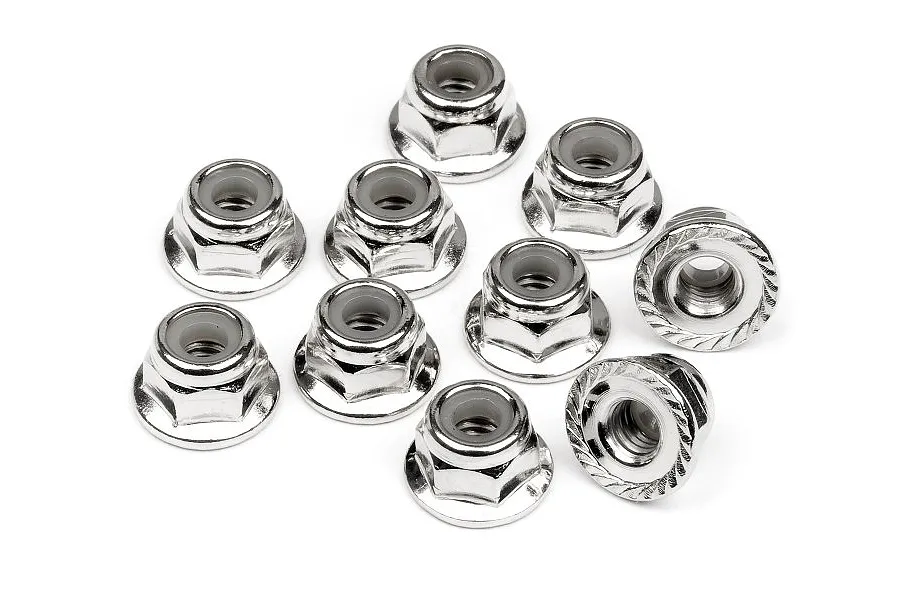 HPI 4mm Silver Steel Flanged Serrated Nyloc™ Nuts 10Pcs image 7790