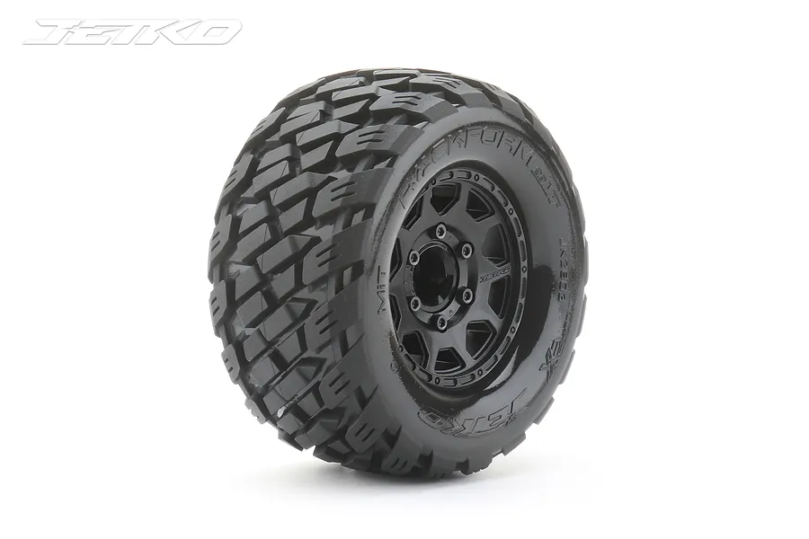 A single Jetko 2.8 inch Rockform MT tyre mounted on a black Claw rim, shown against a white background.