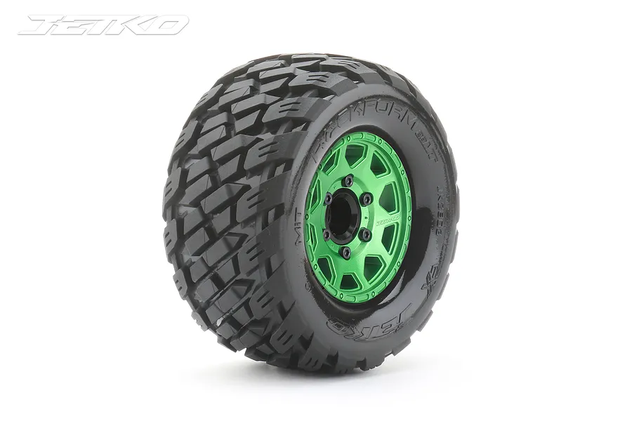 Jetko 2.8&amp;quot; Rockform MT Medium Soft Tyres on Metal Green Claw Rims - Glued Wheels 2Pcs image 77898