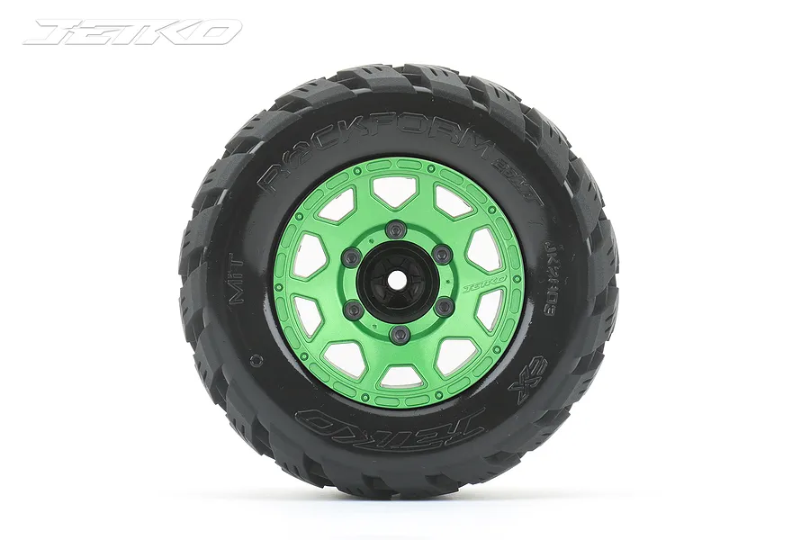 Jetko 2.8&amp;quot; Rockform MT Medium Soft Tyres on Metal Green Claw Rims - Glued Wheels 2Pcs image 77899