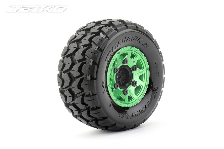Jetko 2.9&amp;quot; Tomahawk SC Medium Soft Tyres on Metal Green Claw Rims - Glued Wheels 2Pcs image 77928