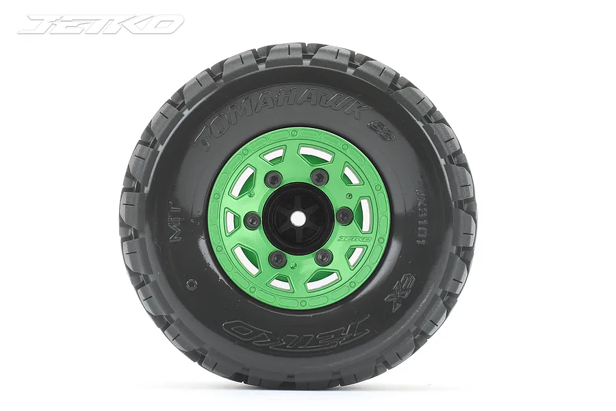Jetko 2.9&amp;quot; Tomahawk SC Medium Soft Tyres on Metal Green Claw Rims - Glued Wheels 2Pcs image 77929