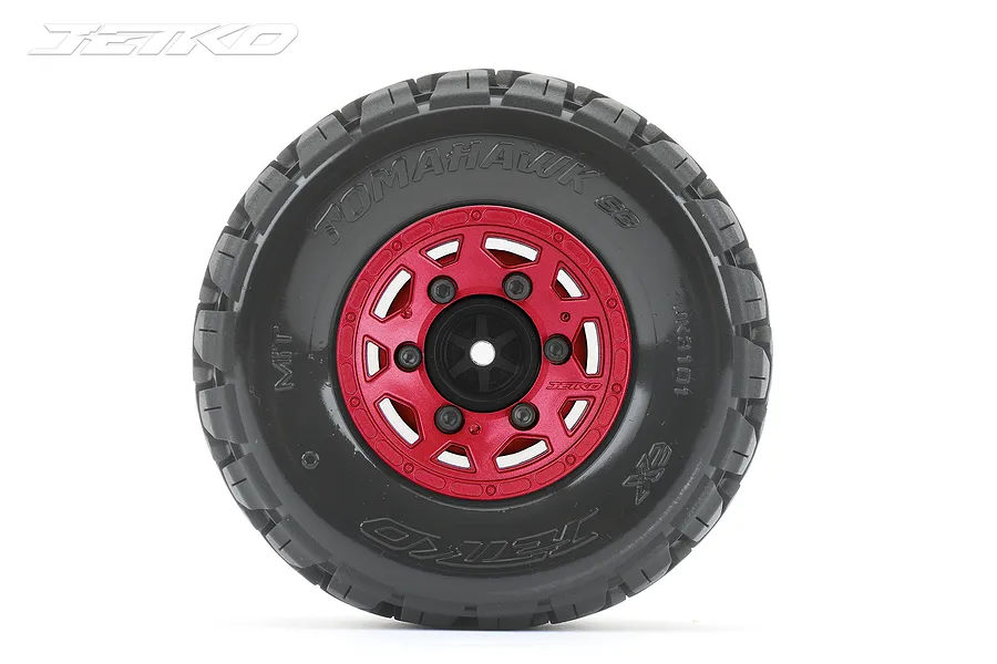 Jetko 2.9&amp;quot; Tomahawk SC Medium Soft Tyres on Metal Red Claw Rims - Glued Wheels 2Pcs image 77933