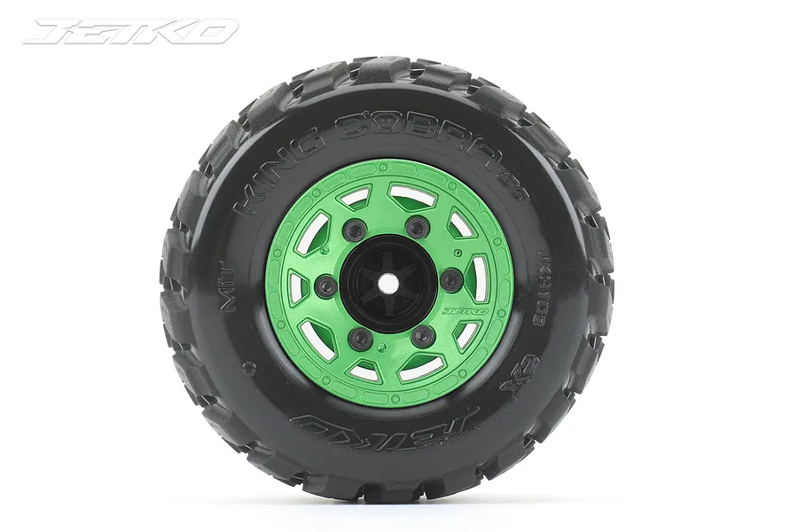 Jetko 2.9&amp;quot; King Cobra SC Medium Soft Tyres on Metal Green Claw Rims - Glued Wheels 2Pcs image 77945