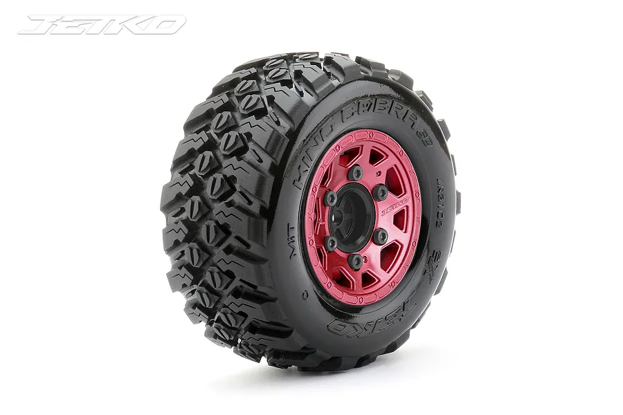 Jetko 2.9&amp;quot; King Cobra SC Medium Soft Tyres on Metal Red Claw Rims - Glued Wheels 2Pcs image 77948