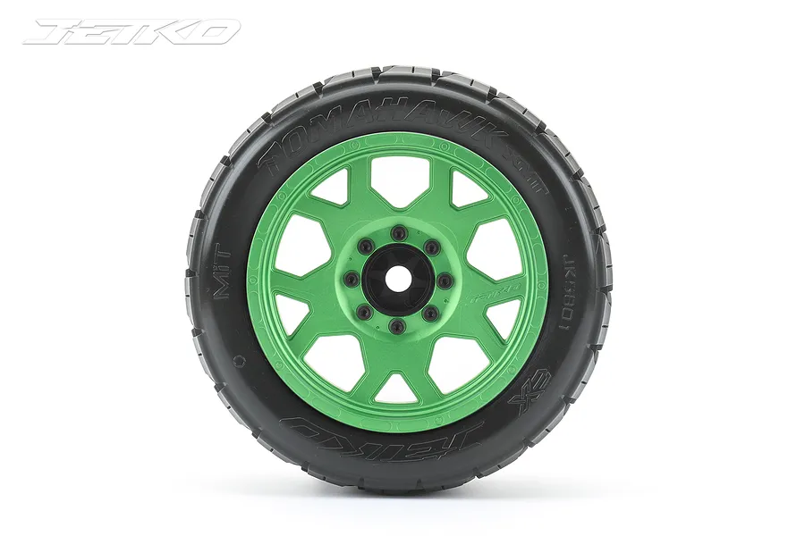 Jetko 5.3&amp;quot; Tomahawk XMT Medium Soft Belted Tyres on Metal Green Claw Rims - Glued Wheels 2Pcs image 77994