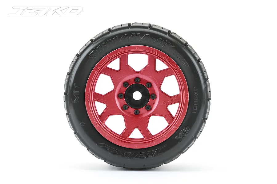 Jetko 5.3&amp;quot; Tomahawk XMT Medium Soft Belted Tyres on Metal Red Claw Rims - Glued Wheels 2Pcs image 78014