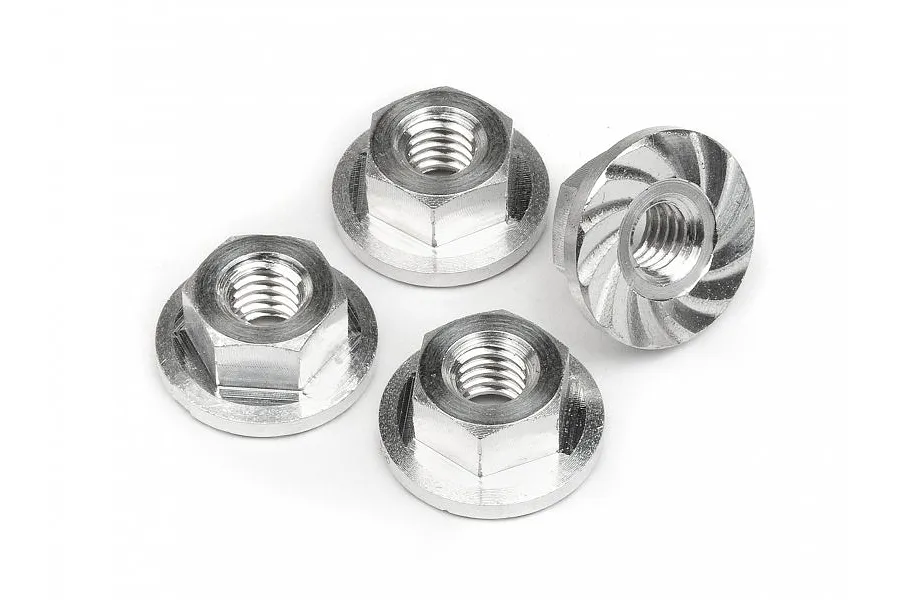 HPI 4mm Silver Aluminium Flanged Serrated Nuts 4Pcs image 7803