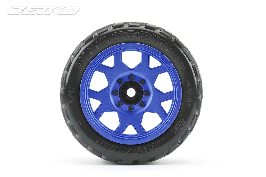 Jetko 5.3&amp;quot; King Cobra XMT Medium Soft Belted Tyres on Metal Blue Claw Rims - Glued Wheels 2Pcs image 78034