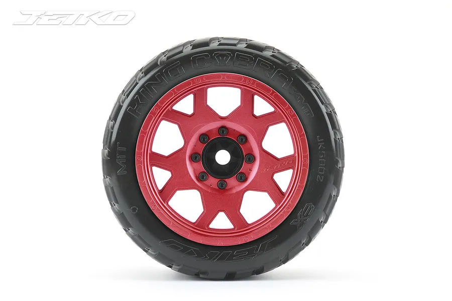 Jetko 5.3&amp;quot; King Cobra XMT Medium Soft Belted Tyres on Metal Red Claw Rims - Glued Wheels 2Pcs image 78039