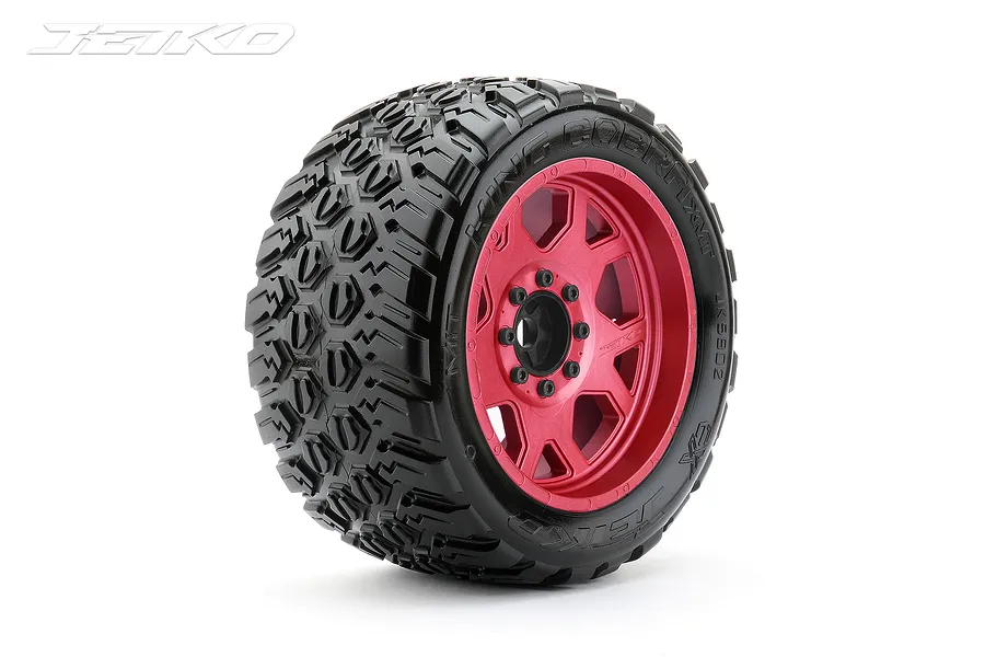 Jetko 5.3&amp;quot; King Cobra XMT Medium Soft Belted Tyres on Metal Red Claw Rims - Glued Wheels 2Pcs image 78043