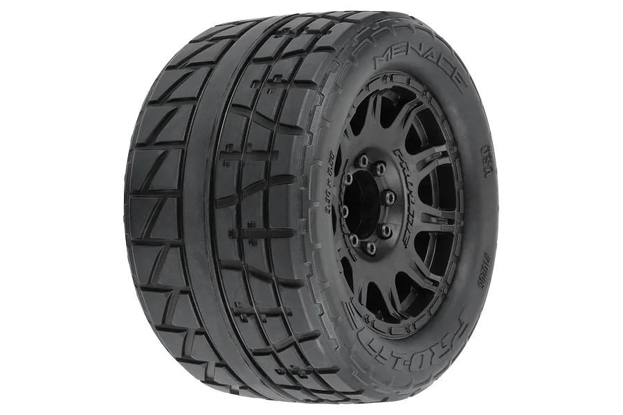 Pro-Line 3.8&amp;quot; Menace HP MT Soft Compound Belted Tyres On Black Raid Rims - Glued Wheels 2pcs image 79252