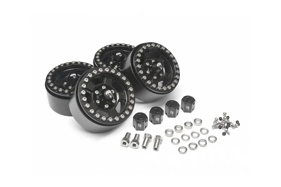 Boom Racing Black Aluminium 1.9&amp;quot; Golem Krait Beadlock Rims w/ 8mm Wideners 4pcs image 79387
