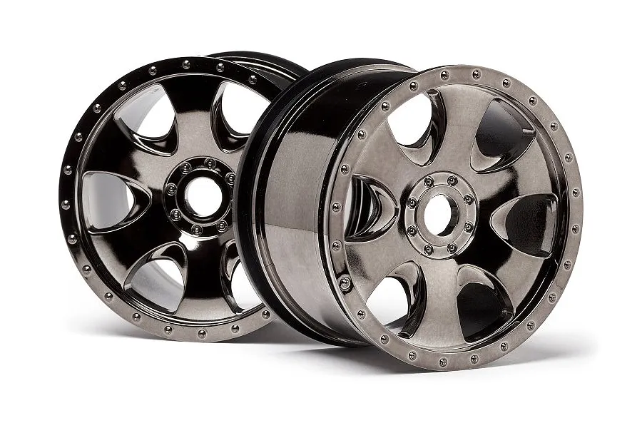 HPI 3.3&amp;quot; Savage Warlock Black Chrome Rims 2Pcs image 7957