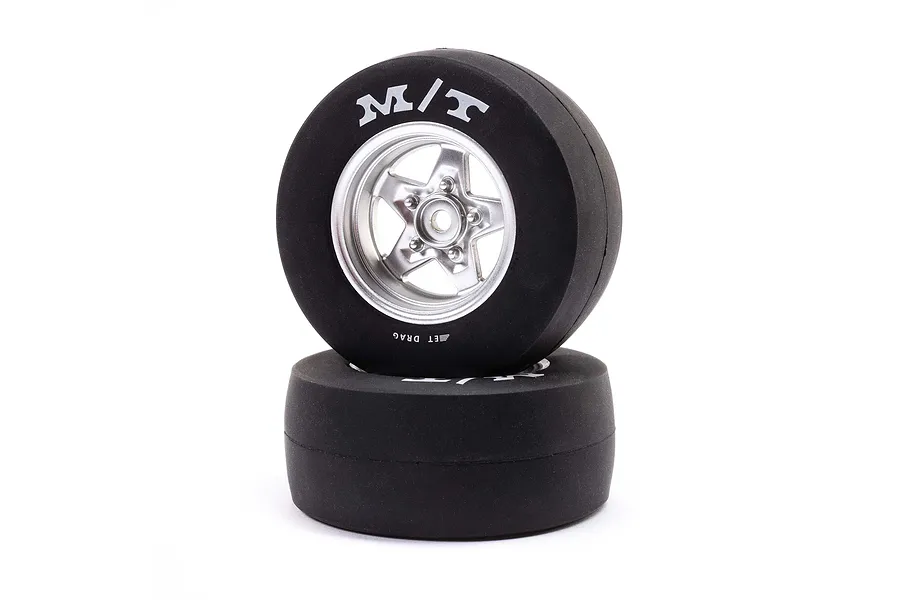 Losi Mickey Thompson Rear Drag Tyres on Chrome Spoked Rims - Glued Wheels 2Pcs image 79610