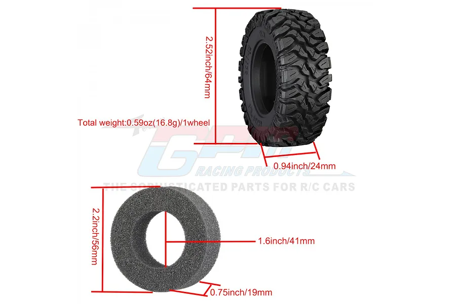 GPM 1.3&amp;quot; High Grip Crawler Tyres 4Pcs w/ Foam Inserts image 2