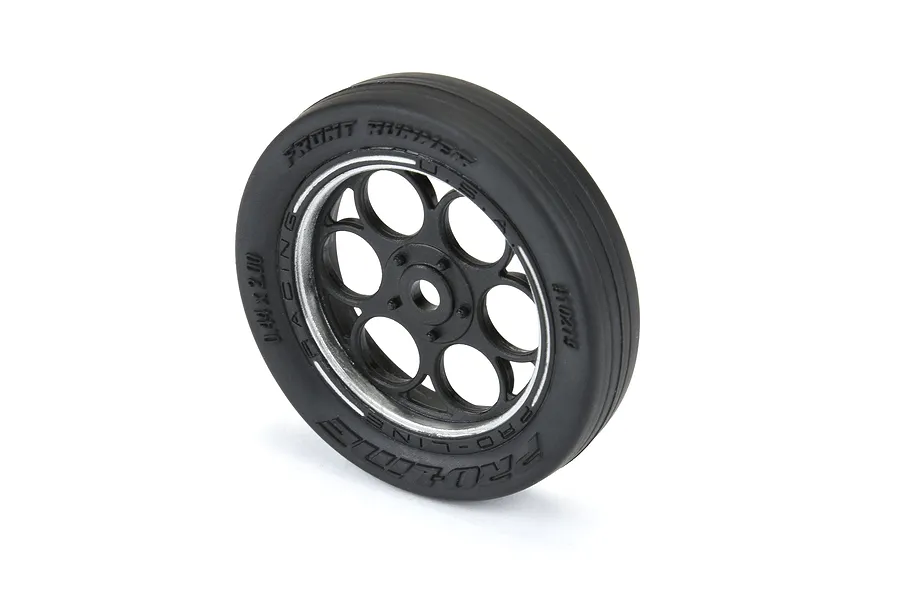Pro-Line 1.4&amp;quot; Front Runner Drag Tyres on Black Showtime Rims - Glued Wheels 2Pcs image 79944