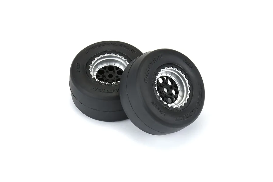 Pro-Line 1.4&amp;quot; Reaction Rear Drag Tyres on Black Showtime + Rims - Glued Wheels 2Pcs image 79947