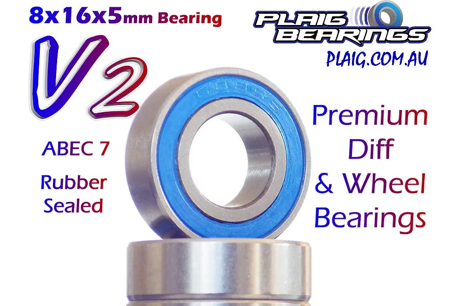 Plaig RC 8x16x5mm V2 Premium Rubber Shielded Ball Bearing 1Pc image 80136