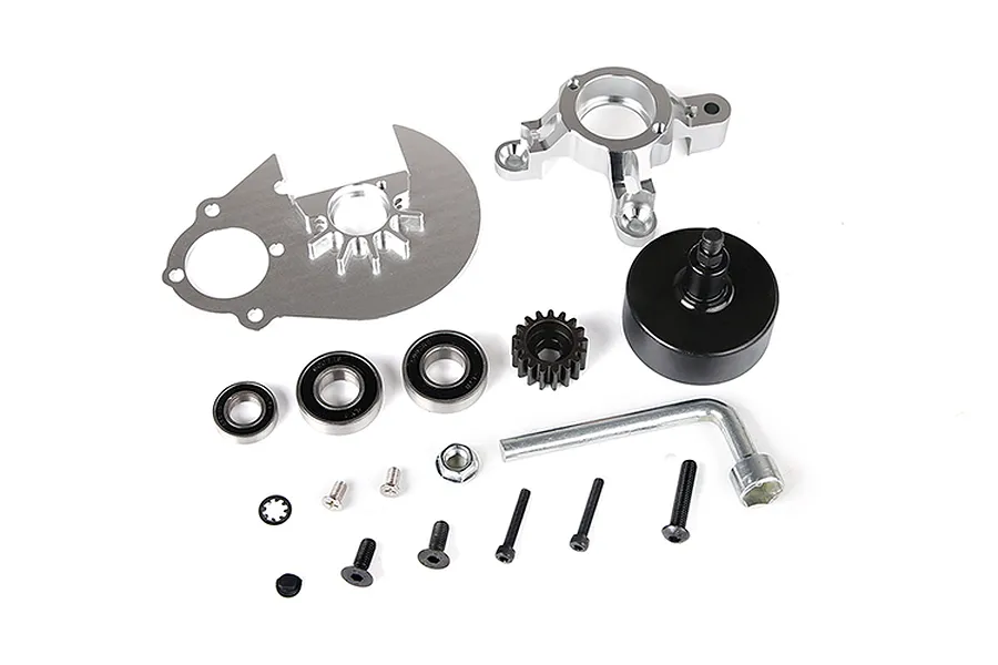 Rovan Silver Aluminium Super Heavy Duty Clutch Bell, Spur Gear Plate &amp;amp; Clutch Brace Kit image 80387
