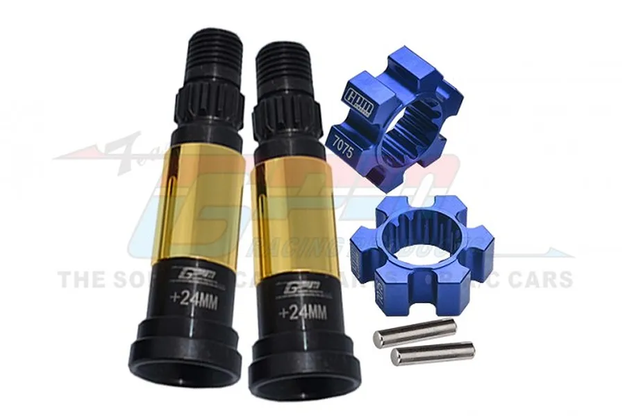 GPM Blue Hardened Steel Universal CVD Joints 2Pcs w/ Black Aluminium Wheel Hexes Set image 80574