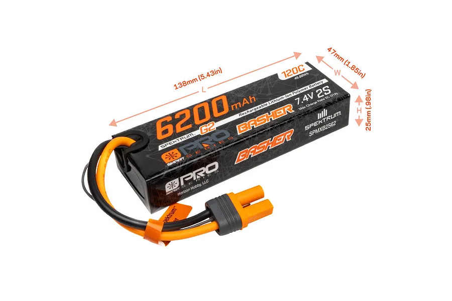 Spektrum 7.4V 6200mAh 2S 120C Pro Basher Battery image 80968