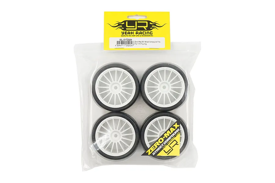 Yeah Racing 2.1&amp;quot; S01 Zero-Max Touring Tyres on White Rims - Complete Wheel Set 4Pcs image 81010