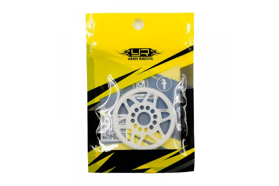 Yeah Racing 110T 64dp spur gear in its original yellow and black plastic retail packaging.
