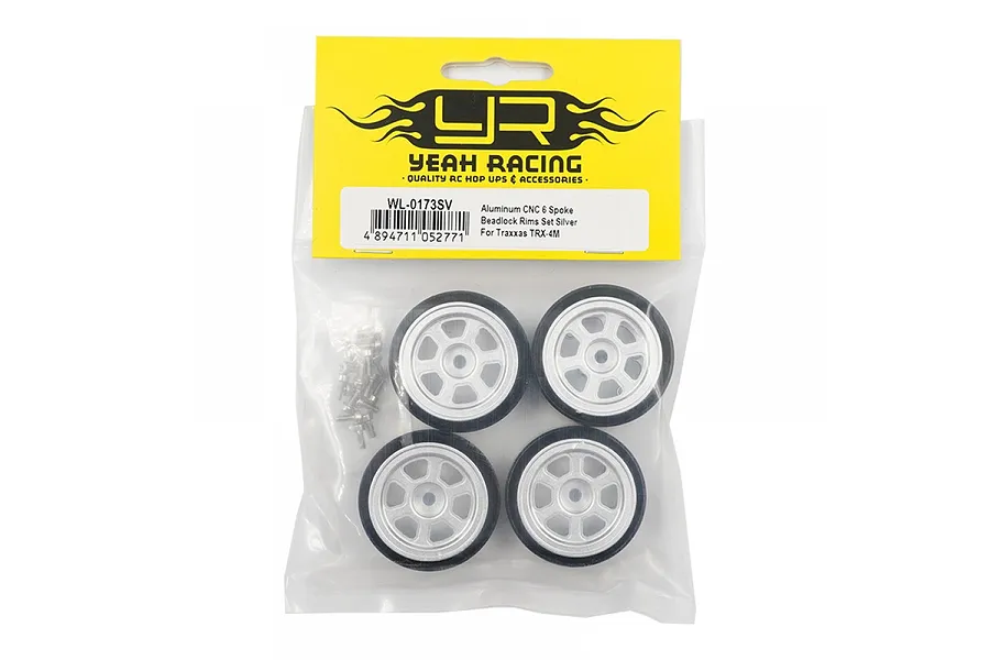 Yeah Racing 1.9&amp;quot; Silver Aluminium 6 Spoke Beadlock Rims 4Pcs image 81122