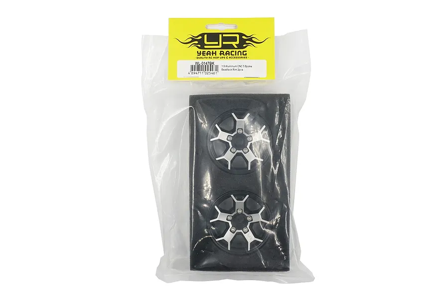 Yeah Racing 1.9&amp;quot; Silver Aluminium 5 Spoke Beadlock Rims 2Pcs image 81128