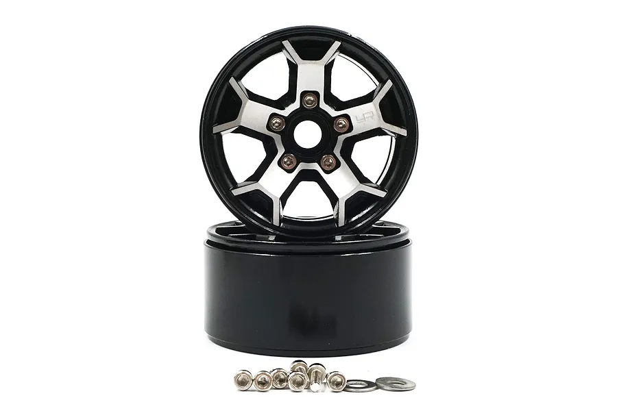 Yeah Racing 1.9&amp;quot; Silver Aluminium 5 Spoke Beadlock Rims 2Pcs image 81129