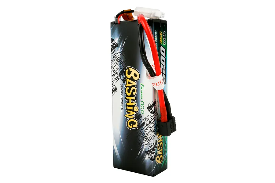 Gens Ace Bashing 7.4V 5200mAh 35C hard case LiPo battery standing upright against a white background.