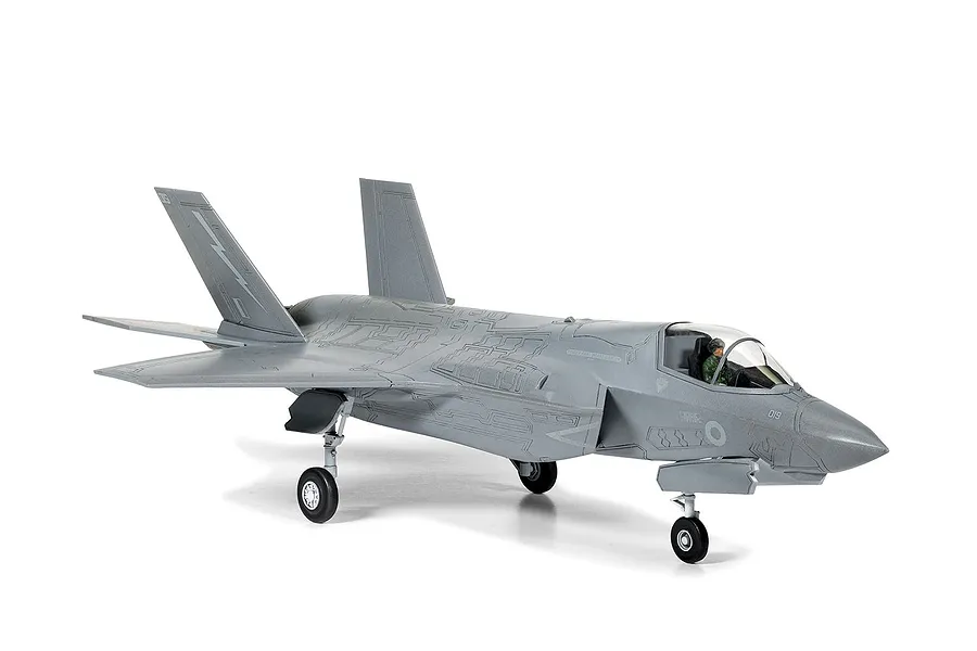 A fully assembled and painted 1/72 scale plastic model of a Lockheed Martin F-35B Lightning II fighter jet, shown on a white background.