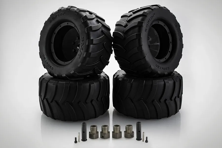 Rovan 4.7/5.5&amp;quot; Herringbone M/T Tyres On Black Rims - Glued Wheels 4Pcs image 81715