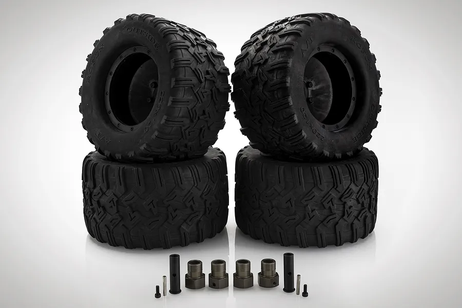 Rovan 4.7/5.5&amp;quot; Herringbone A/T Tyres On Black Rims - Glued Wheels 4Pcs image 81716