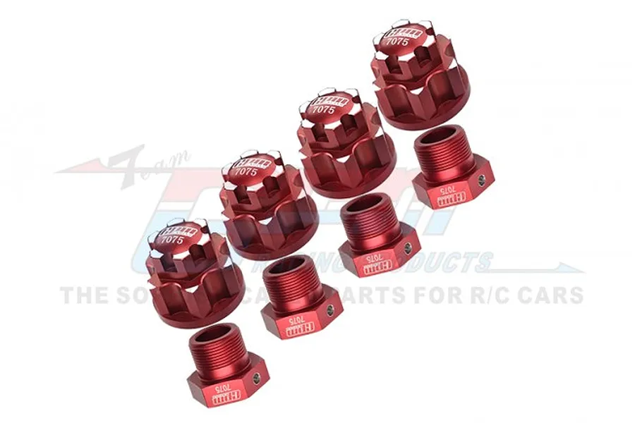 GPM Red Aluminium 24mm Wheel Hexes &amp;amp; Locks Set image 82337