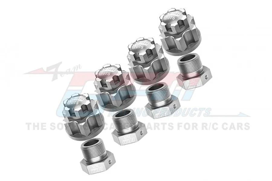 GPM Silver Aluminium 24mm Wheel Hexes &amp;amp; Locks Set image 82339