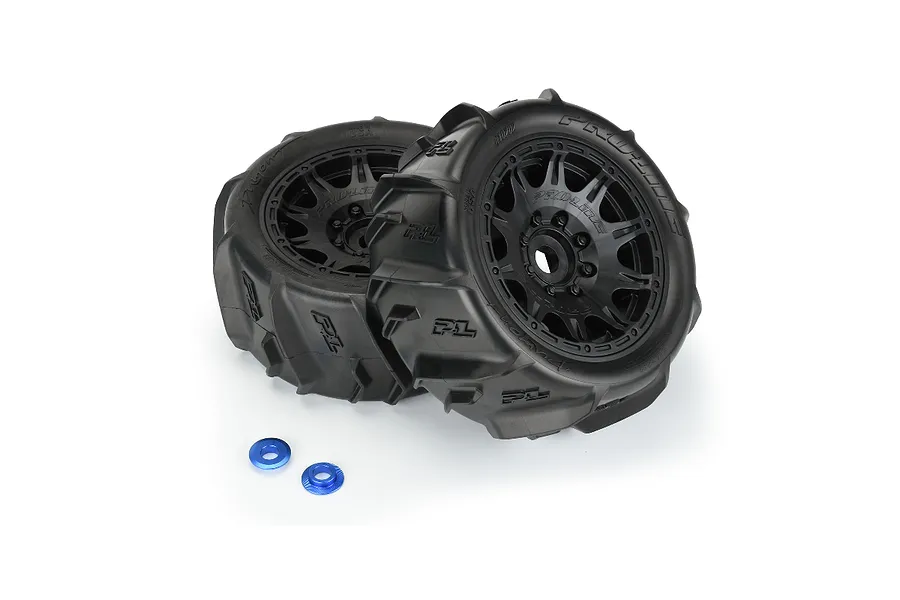 Pro-Line 5.7&amp;quot; Dumont Paddle Tyres On Black Raid Rims - Glued Wheels 2Pcs image 82518