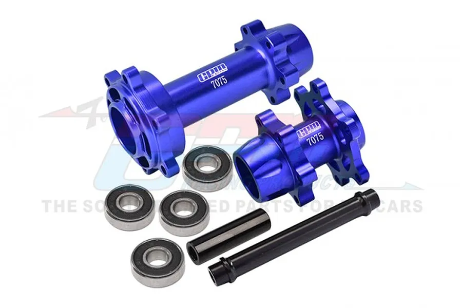 GPM Blue Aluminium Front &amp;amp; Rear Wheel Hub Hex Set w/ Larger Inner Bearings image 83085