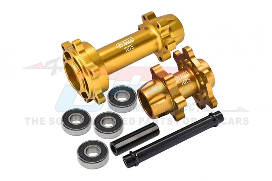 GPM Gold Aluminium Front &amp;amp; Rear Wheel Hub Hex Set w/ Larger Inner Bearings image 83214