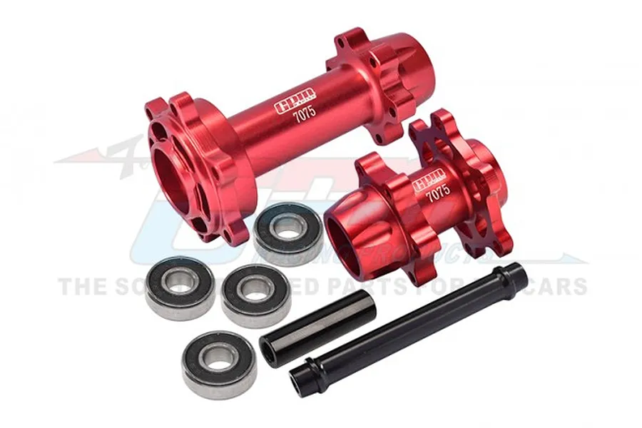 GPM Red Aluminium Front &amp;amp; Rear Wheel Hub Hex Set w/ Larger Inner Bearings image 83215