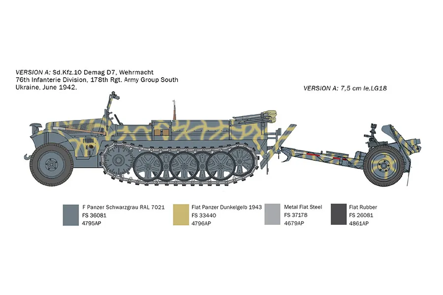 Italeri 1/35 Sd. Kfz. 10 Demag D7 w/ 7.5cm leIG 18 &amp;amp; Crew Scaled Plastic Model Kit image 83639