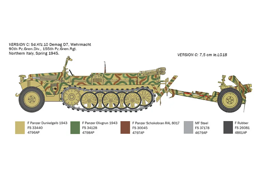 Italeri 1/35 Sd. Kfz. 10 Demag D7 w/ 7.5cm leIG 18 &amp;amp; Crew Scaled Plastic Model Kit image 83640