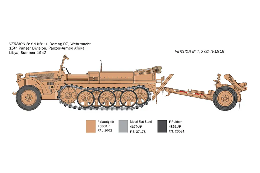Italeri 1/35 Sd. Kfz. 10 Demag D7 w/ 7.5cm leIG 18 &amp;amp; Crew Scaled Plastic Model Kit image 83641